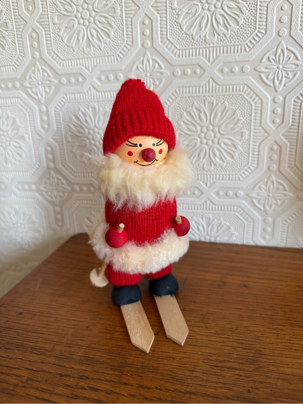 Vintage Swedish Tomte Skiing Figurine Santa Holiday